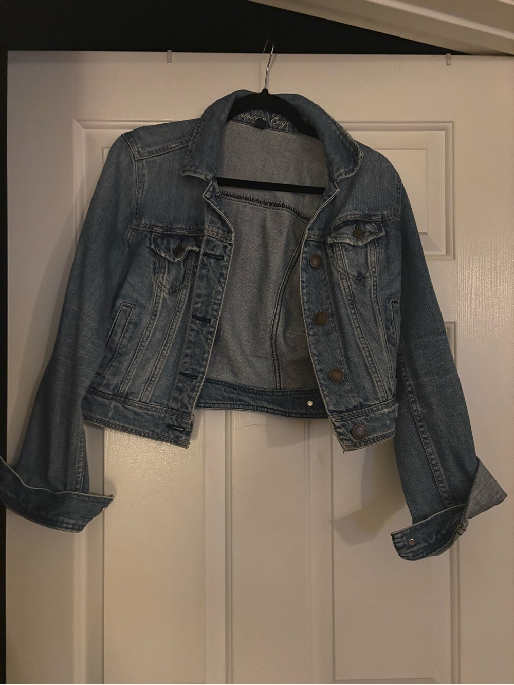 American Eagle Outfitters Light Blue Cropped Denim Jacket